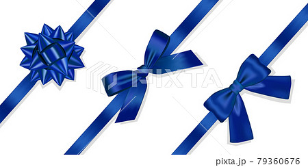 3種類の青色の装飾リボンのベクターセット 79360676