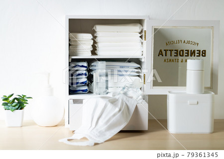 お家の玄関に感染症対策コーナーを設置する 79361345