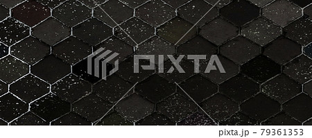 Hexagonal paver block. Black rock texture. Abstract of stone layers. Nature background. 3D Rendering. 79361353