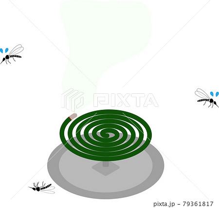 蚊と蚊取り線香の虫よけアイテムのイラストのイラスト素材