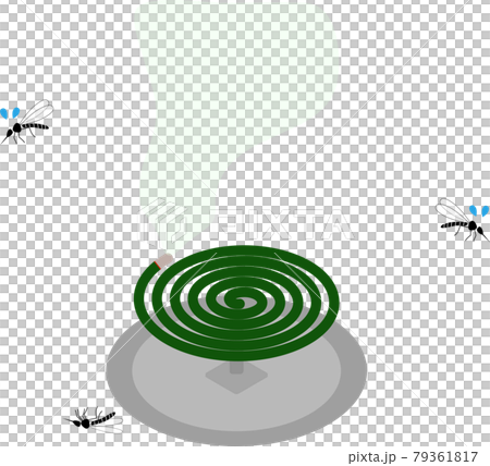 蚊と蚊取り線香の虫よけアイテムのイラストのイラスト素材