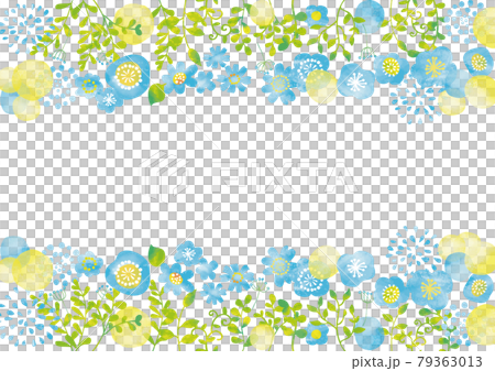 斯堪的納維亞花卉圖案淺藍色（水彩味道）框架上下 79363013