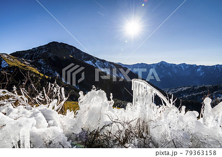 Snow covered mountains and blue sky in Hehuan Mountain of Taiwan, Asia. Taroko National Park is one of Taiwan's most popular tourist attractions. Snow covered mountains and blue sky in Hehuan Mountain of Taiwan, Asia. Taroko National Park is one of Taiwan's most popular tourist attractions. 79363158