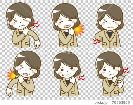 首や肩が痛いスーツの中年女性のイラスト素材