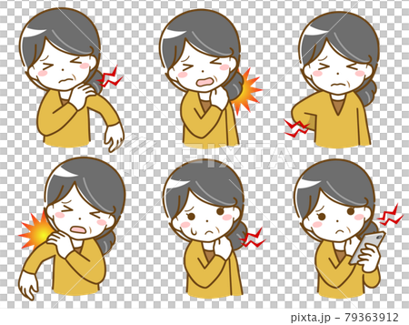 首や肩が痛い中年女性のイラスト素材