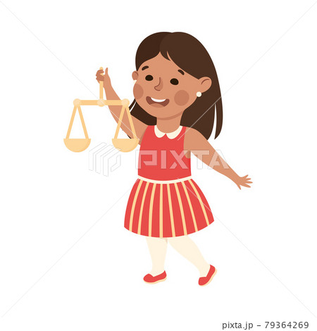 Kind and Fair Little Girl Holding Scales of Justice Vector Illustration Kind and Fair Little Girl Holding Scales of Justice Vector Illustration 79364269