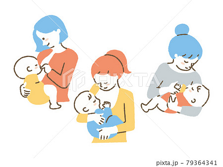 授乳しているお母さん_セット_色 79364341