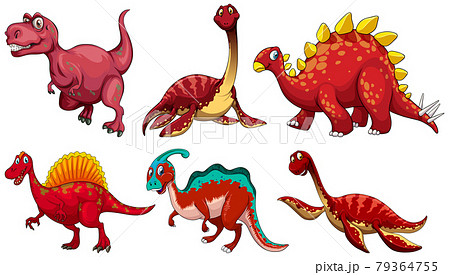 Set of red dinosaur cartoon character 79364755