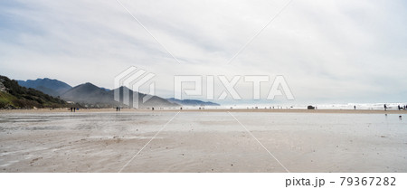 panoramic view on cannon beach in oregon usa with people walking, beach panorama 79367282