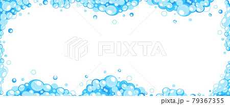 Soap foam with bubbles. Frame of cartoon shampoo and soap foam suds. Vector illustration 79367355