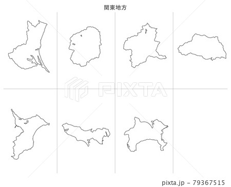 白地図 日本 関東地方の都府県セットのイラスト素材