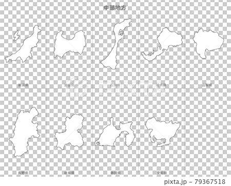 Blank map-Japan-Chubu region prefecture set-with prefecture name 79367518