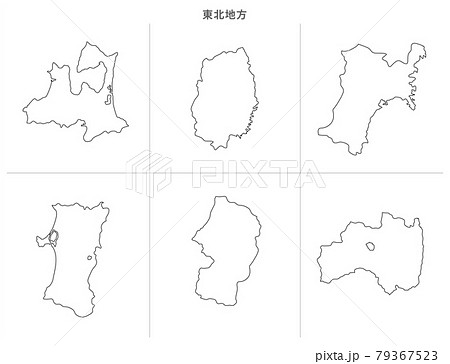 白地図-日本-東北地方の都府県セット-白地図