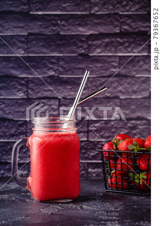 Strawberry smoothie in the glass jar Strawberry smoothie in the glass jar 79367652