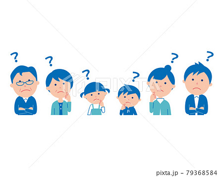 六人家族  横並び  上半身  ハテナ  ブルー系 79368584