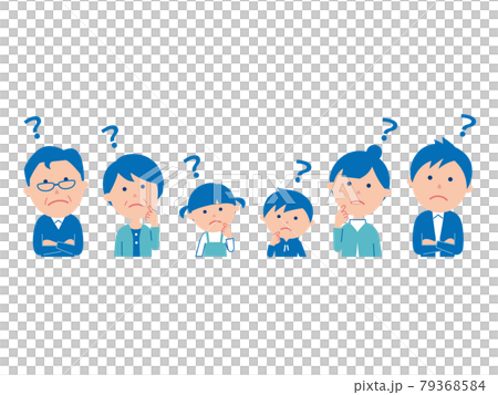 六人家族  横並び  上半身  ハテナ  ブルー系 79368584