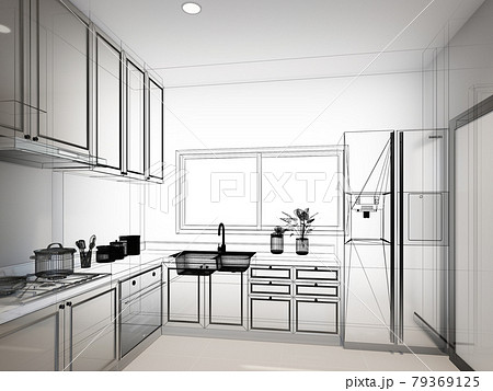 abstract sketch design of kitchen room ,3d rendering abstract sketch design of kitchen room ,3d rendering 79369125