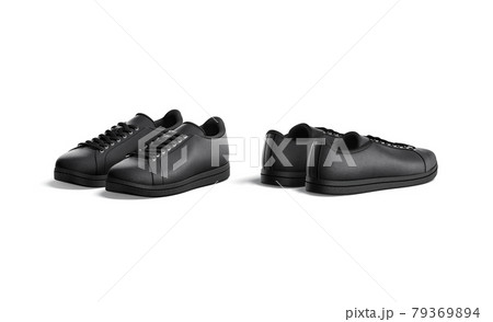 Blank black leather sneakers with lace mockup, front and back 79369894