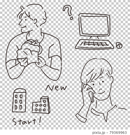 Male poses and accessory line drawing vector set Male poses and accessory line drawing vector set 79369963