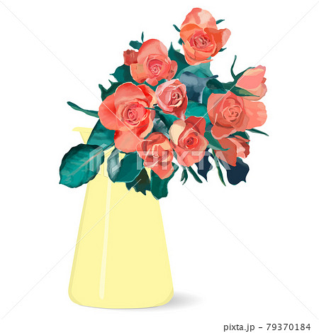 花瓶に生けたバラの花束 背景なしのイラスト素材