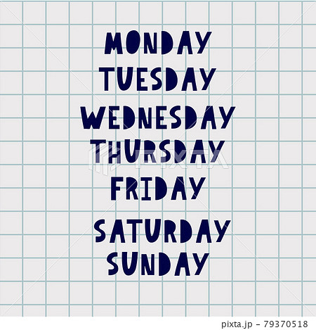 Handwritten Days of Week. Sunday, Monday, Tuesday, Wednesday, Thursday, Friday, Saturday. Modern Calligraphy. Isolated on White Background. Hand lettering calendar Handwritten Days of Week. Sunday, Monday, Tuesday, Wednesday, Thursday, Friday, Saturday. Modern Calligraphy. Isolated on White Background. Hand lettering calendar 79370518