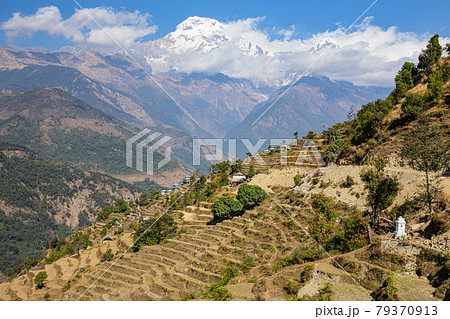 ポカラ郊外の農村の風景 79370913
