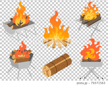 焚き火と焚き火台のイラストセットのイラスト素材