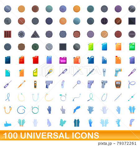 100 universal icons set, cartoon style 100 universal icons set, cartoon style 79372261