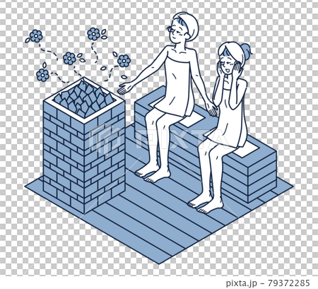 兩個女人等距享受桑拿房裡的香氣 兩個女人等距享受桑拿房裡的香氣 79372285