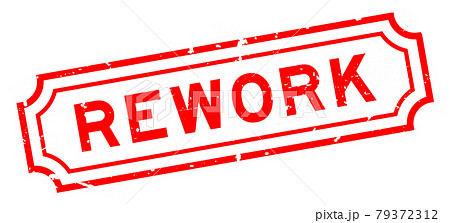 Grunge red rework word square rubber seal stamp on white background 79372312