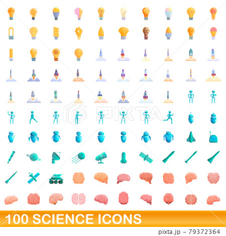 100 science icons set, cartoon style 100 science icons set, cartoon style 79372364