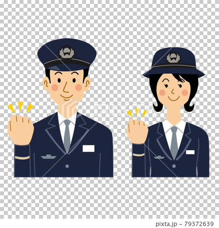 ガッツポーズをする鉄道員の男女 79372639