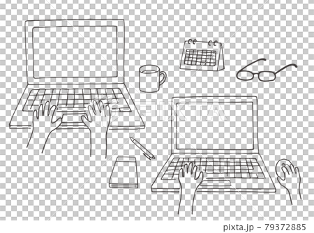 手描きのノートパソコンのイラスト（モノクロ） 79372885