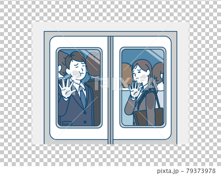 満員電車に乗るスーツを着た男女　乗客　社会人　会社員　通勤ラッシュ　イラスト素材 79373978