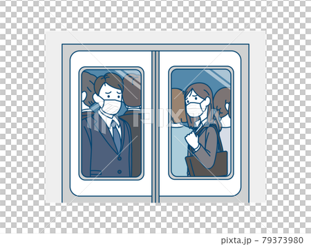 Men and women in suits riding trains, passengers wearing masks, working people, office workers, commuting, moving home, illustration material Men and women in suits riding trains, passengers wearing masks, working people, office workers, commuting, moving home, illustration material 79373980