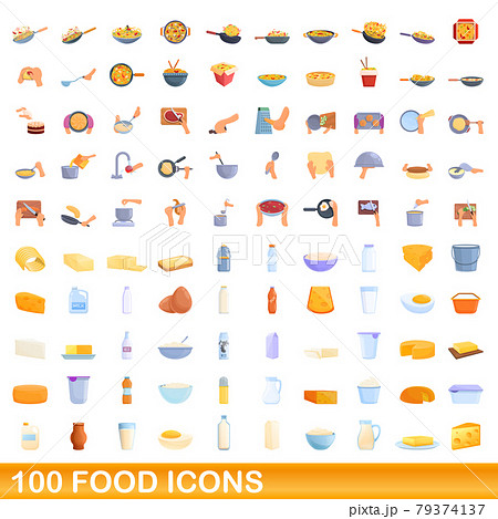 100 food icons set, cartoon style 100 food icons set, cartoon style 79374137