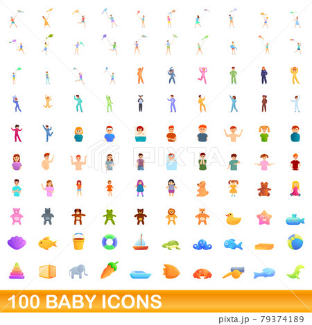 100 baby icons set, cartoon style 100 baby icons set, cartoon style 79374189