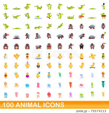 100 animal icons set, cartoon style 100 animal icons set, cartoon style 79374213