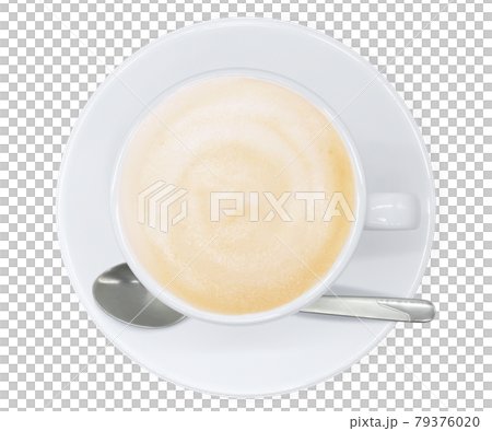 Cafe au lait drink illustration bird's-eye view realistic hot spoon 79376020