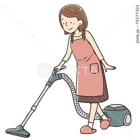 掃除機をかける母のイラスト素材