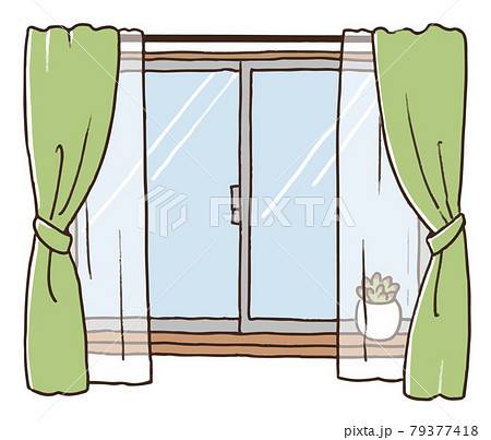 腰窓とカーテンのイラスト素材