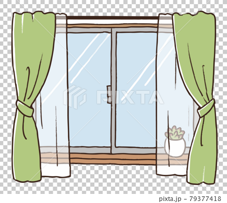 腰窓とカーテンのイラスト素材