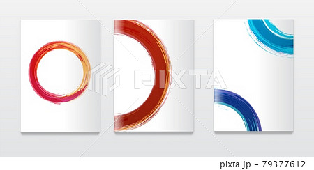 Brochure or booklet design template with watercolor circle. Corporate report or advertizing mockup with colorful ink ring. 79377612