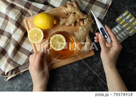 Female hands and alternative medicines, top view 79378418