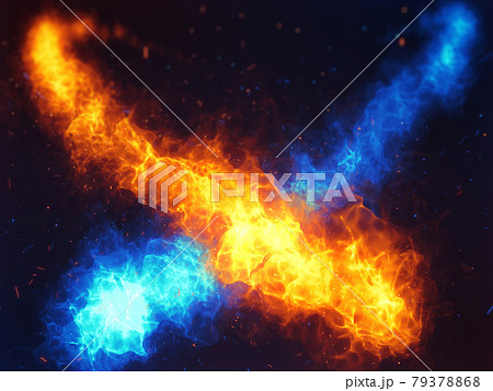 赤と青の炎が交差する背景のイラスト素材