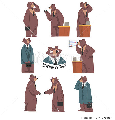 Bear Businessman Working In Office Set のイラスト素材 Bear Businessman Working In Office Set のイラスト素材
