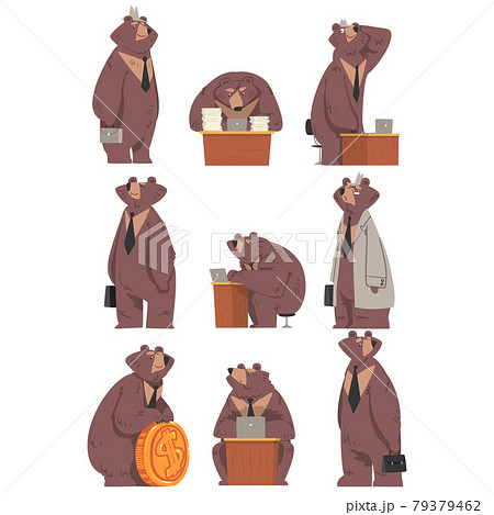 Bear Businessman Working In Office Set のイラスト素材