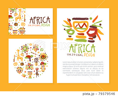 Africa Card Templates Collection, Traditional African Culture Symbols and Space for Text, Banner, Brochure, Poster Vector Illustration Africa Card Templates Collection, Traditional African Culture Symbols and Space for Text, Banner, Brochure, Poster Vector Illustration 79379546