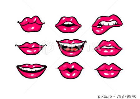 Pink red woman lips in pop art style. Pink red woman lips in pop art style. 79379940
