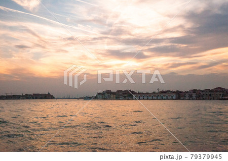 Beautiful view of the Venice lagoon on a sunset, Italy. Tourist background 79379945